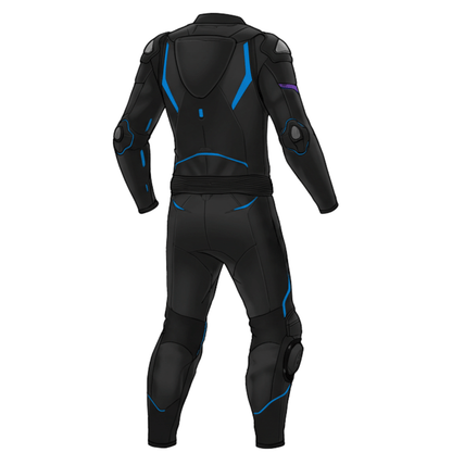 handmade racing suit in blue and black for professional riders