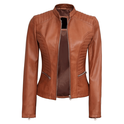  Women leather jacket refined casual style