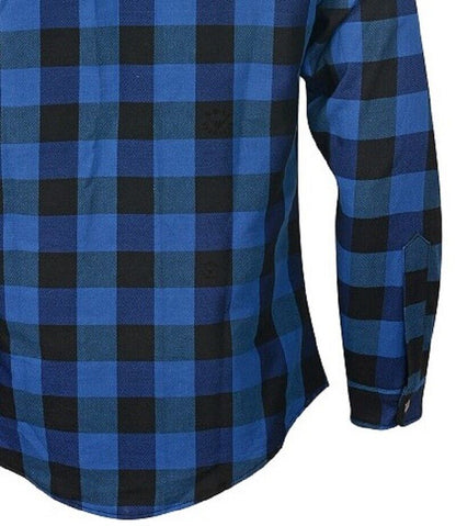 motorcycle checkered blue shirt backside
