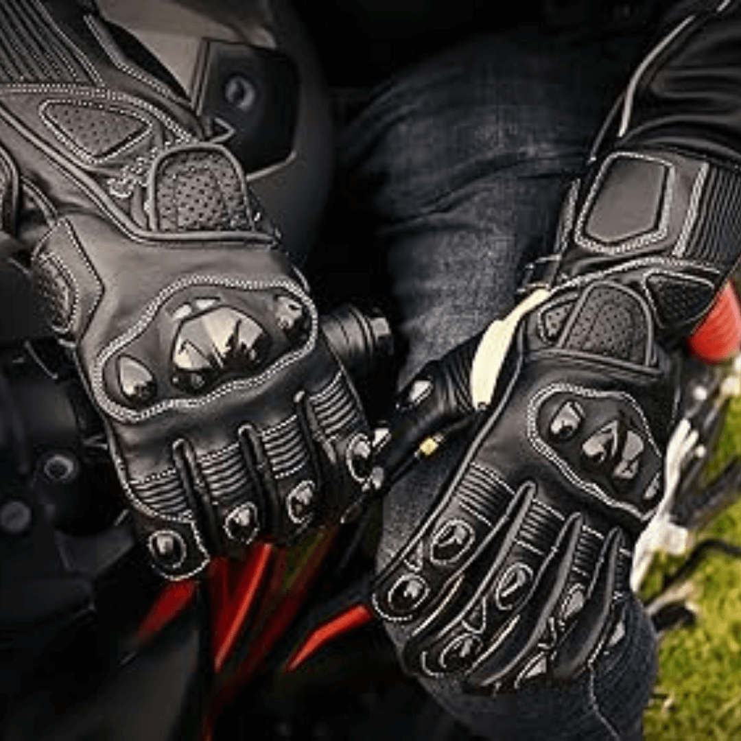 Leather gloves designed for motorcycle riders