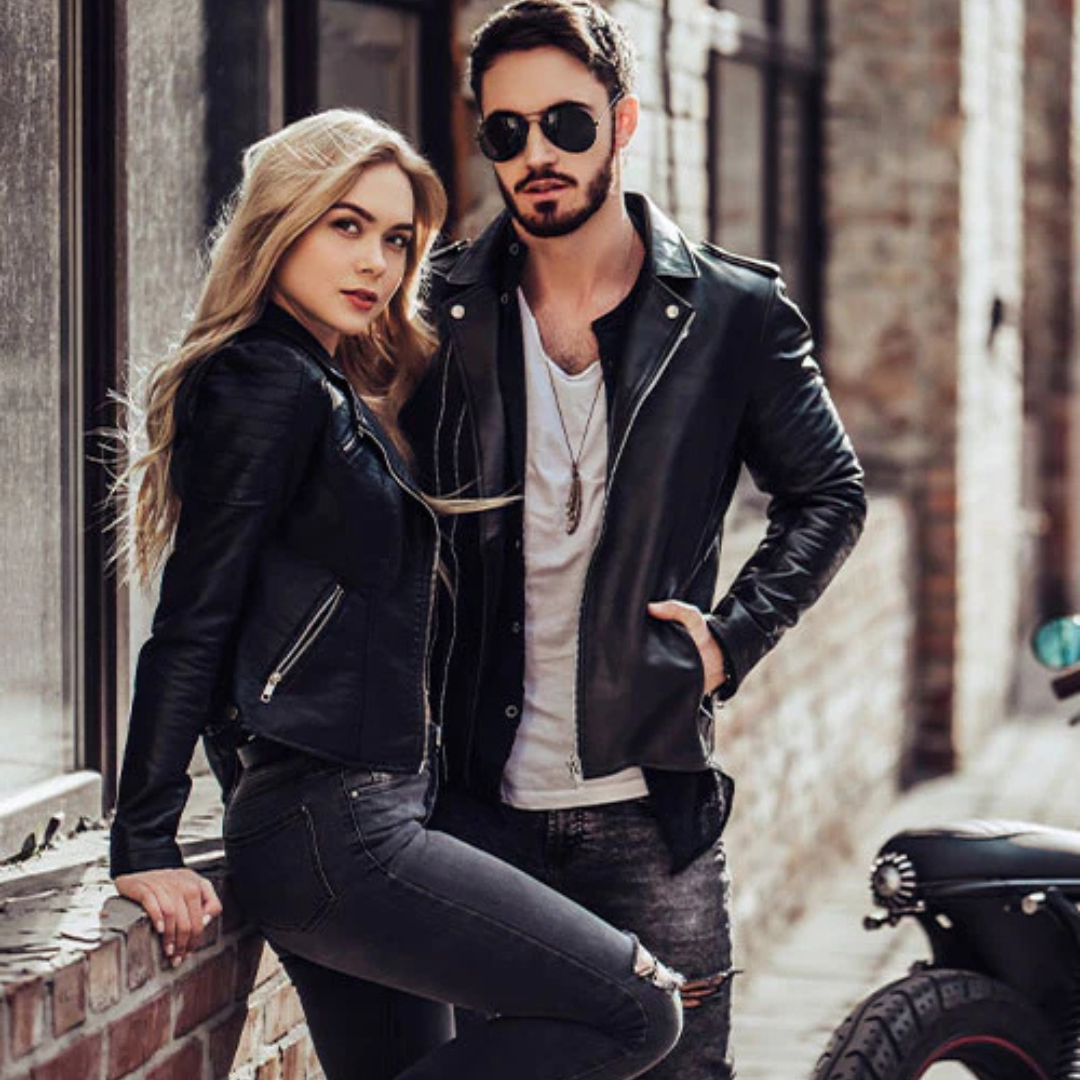 Motorcycle leather jacket road trip outfit
